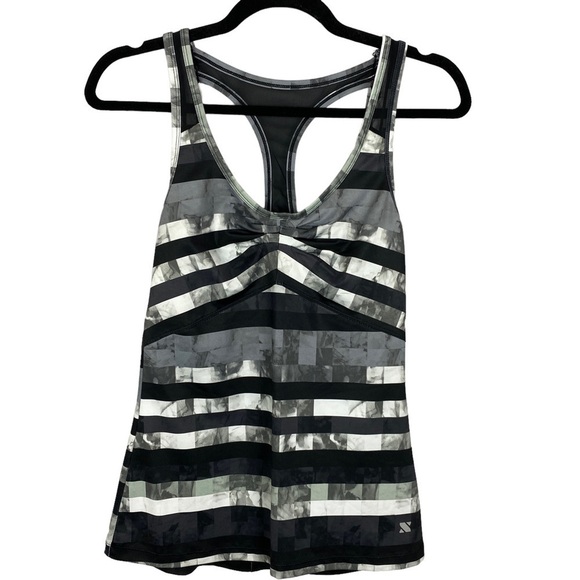 Surin Ruched Mesh Back Tank Top Small Black Grey - Picture 1 of 10